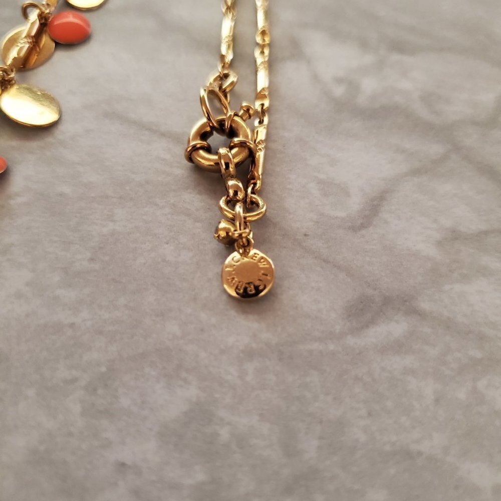 🧡 J.Crew Bright Orange Enamel Disk Gold Long Necklace 🧡 - Picture 7 of 8